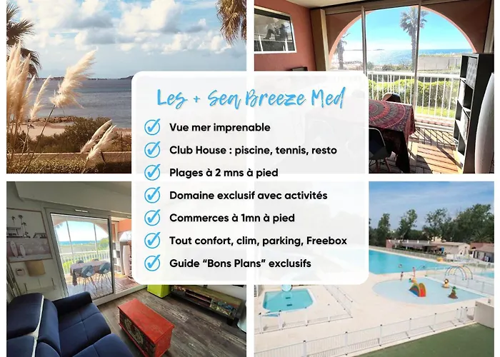 Charmant studio terrasse plage à 30m pleine vue mer et piscine, parking wifi gratuits
